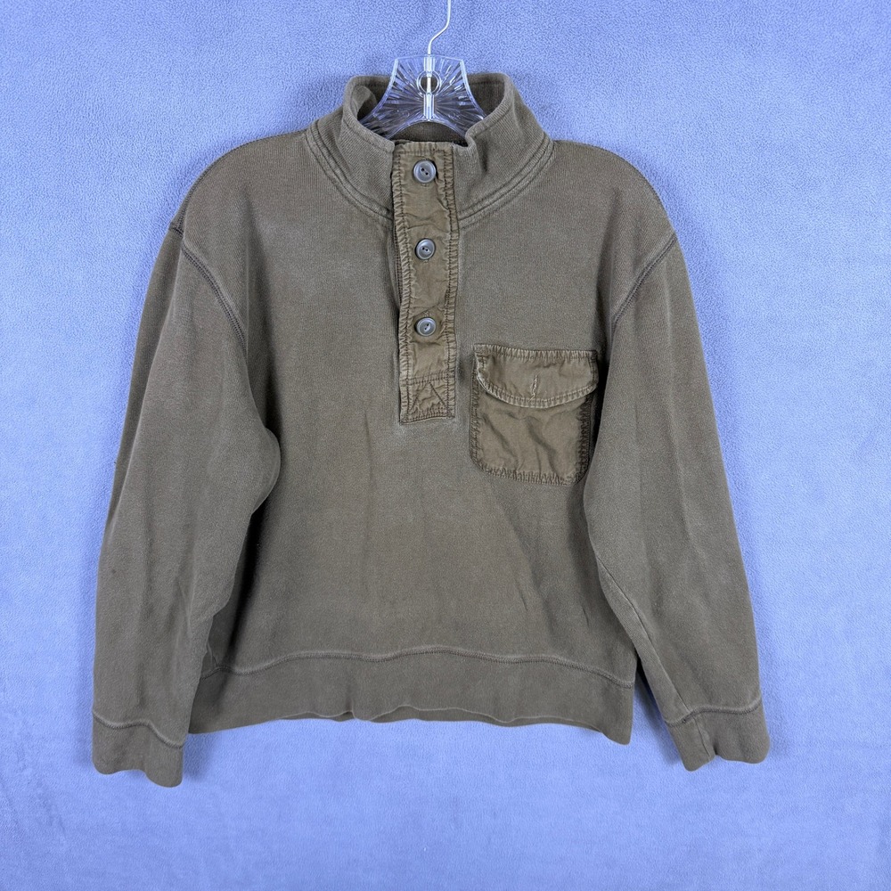 VTG Eddie Bauer Sport Shop Pullover Mens Large Brown Henley Paratrooper Pocket